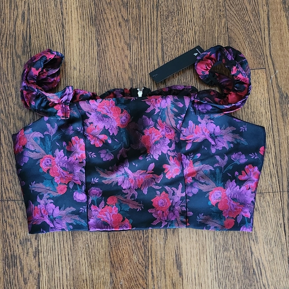 NWT Lulus black purple and pink floral crop bustier Size S